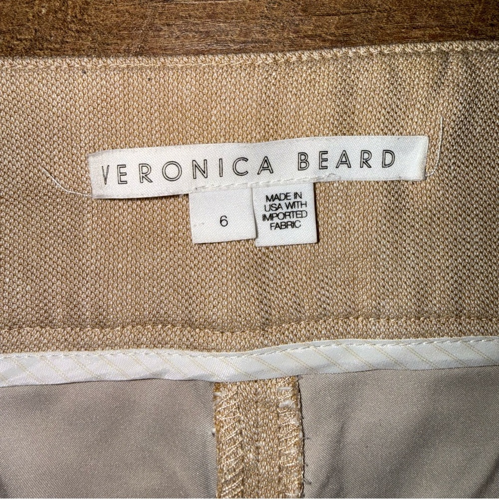 Veronica Beard Aubrie Women’s Khaki Linen-Blend Wide Leg Cropped Pants in Beige - Picture 8 of 16
